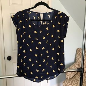 Navy Blouse with Bananas Urban Outfitters